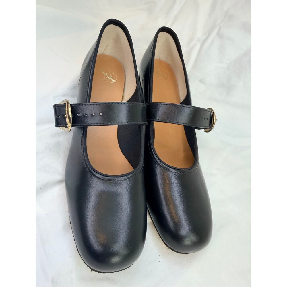 Vintage Promenaders Leather Mary Jane Dance Shoes Block Gold Buckle Size 5.5 N - Picture 7 of 9
